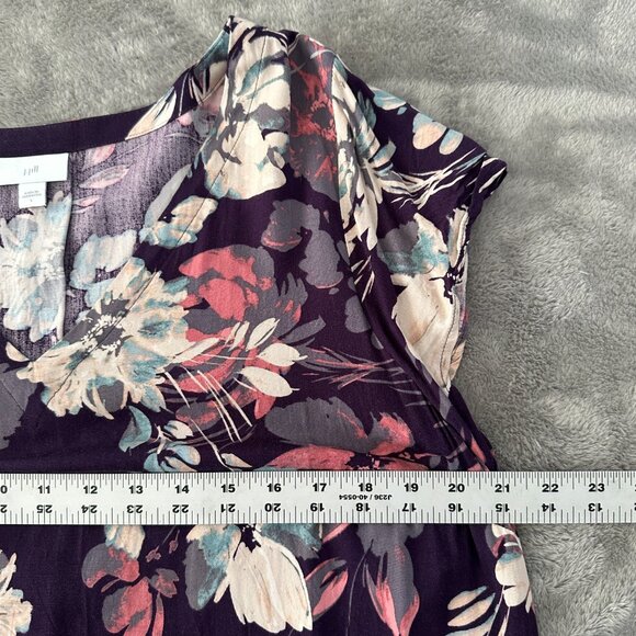 J. Jill Purple Floral V-Neck Maxi Dress LARGE Pockets 100% Rayon Short Sleeve - Picture 5 of 6